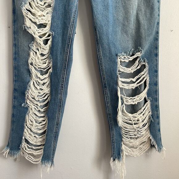 NWT Fashion Nova You Go Girlfriend distressed destroyed raw hem hi rise jeans - Picture 3 of 7